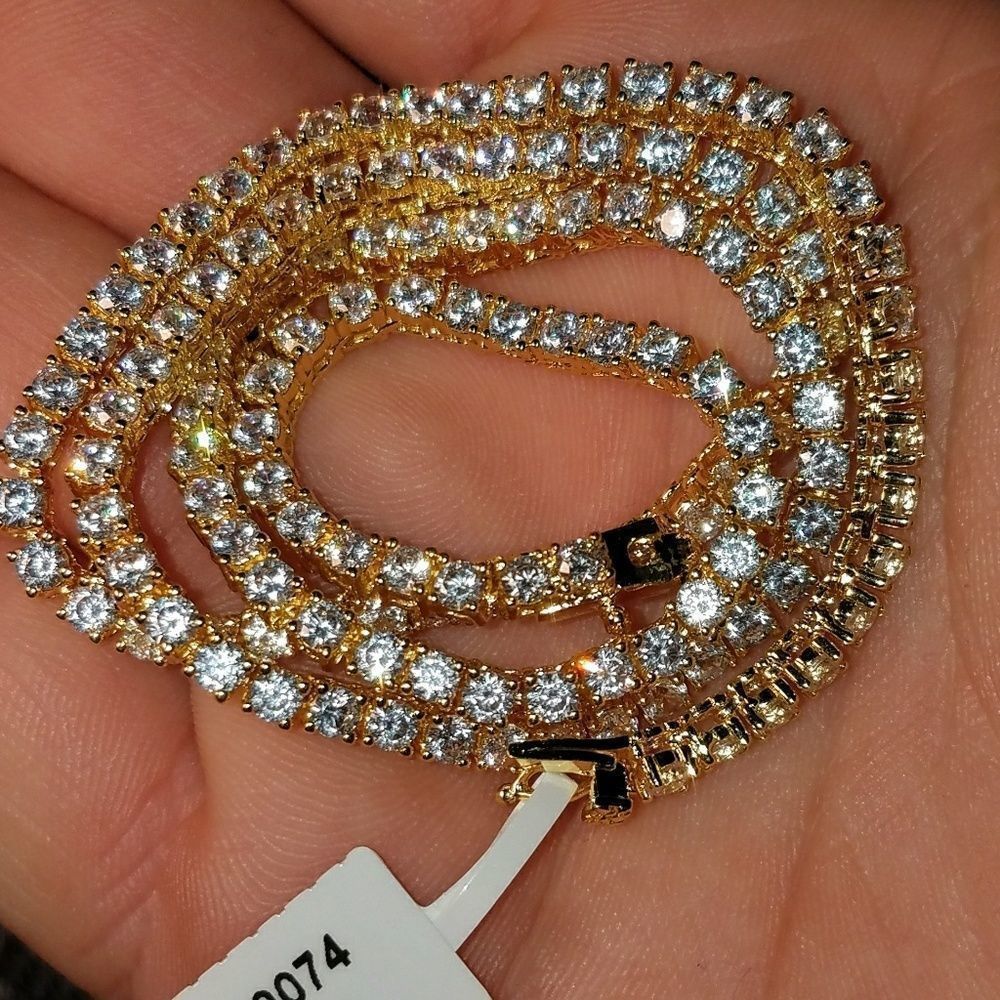 14k Gold plated, Diamond tennis necklace